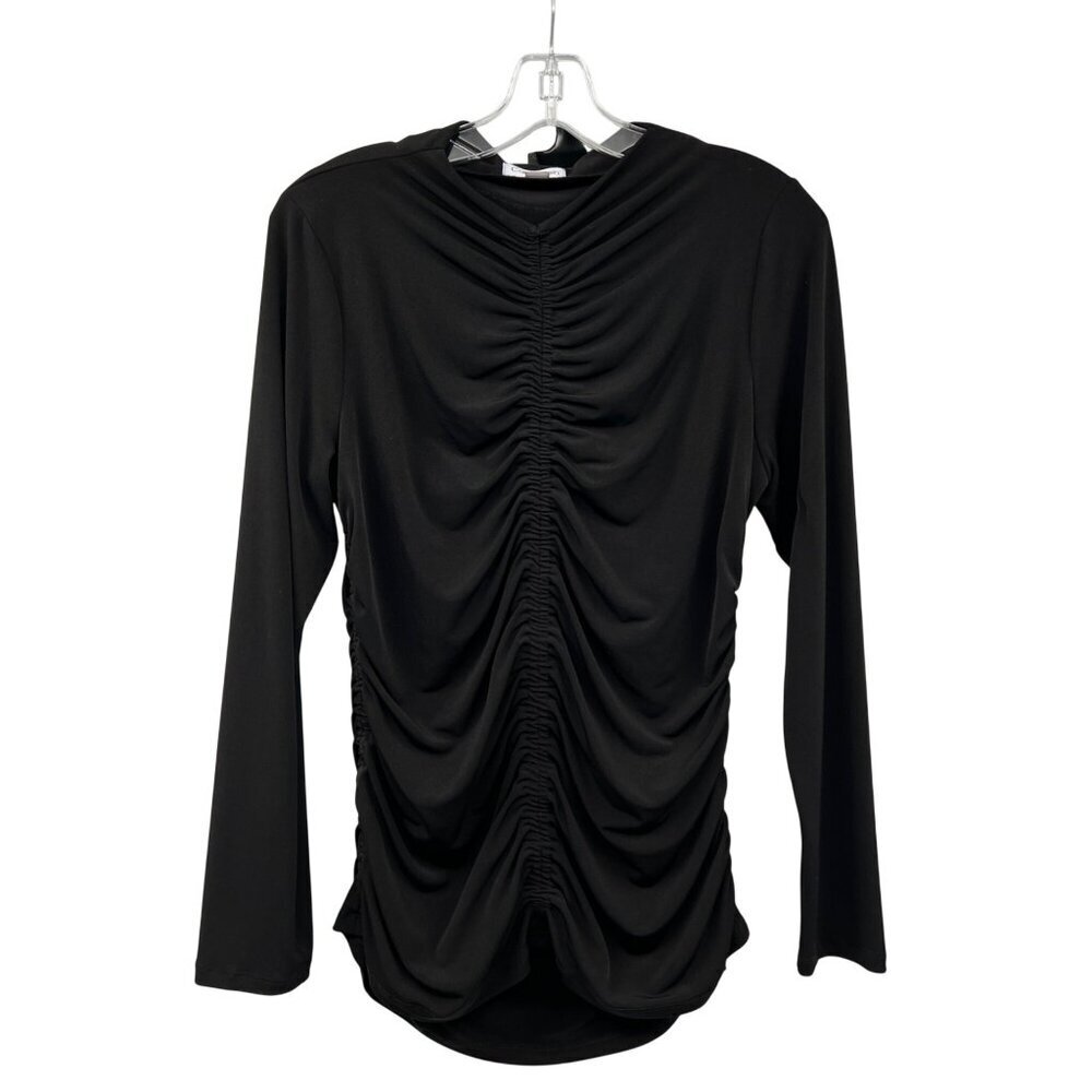 Calvin Klein Womens Ruched Blouse Long Sleeve Black Size Large